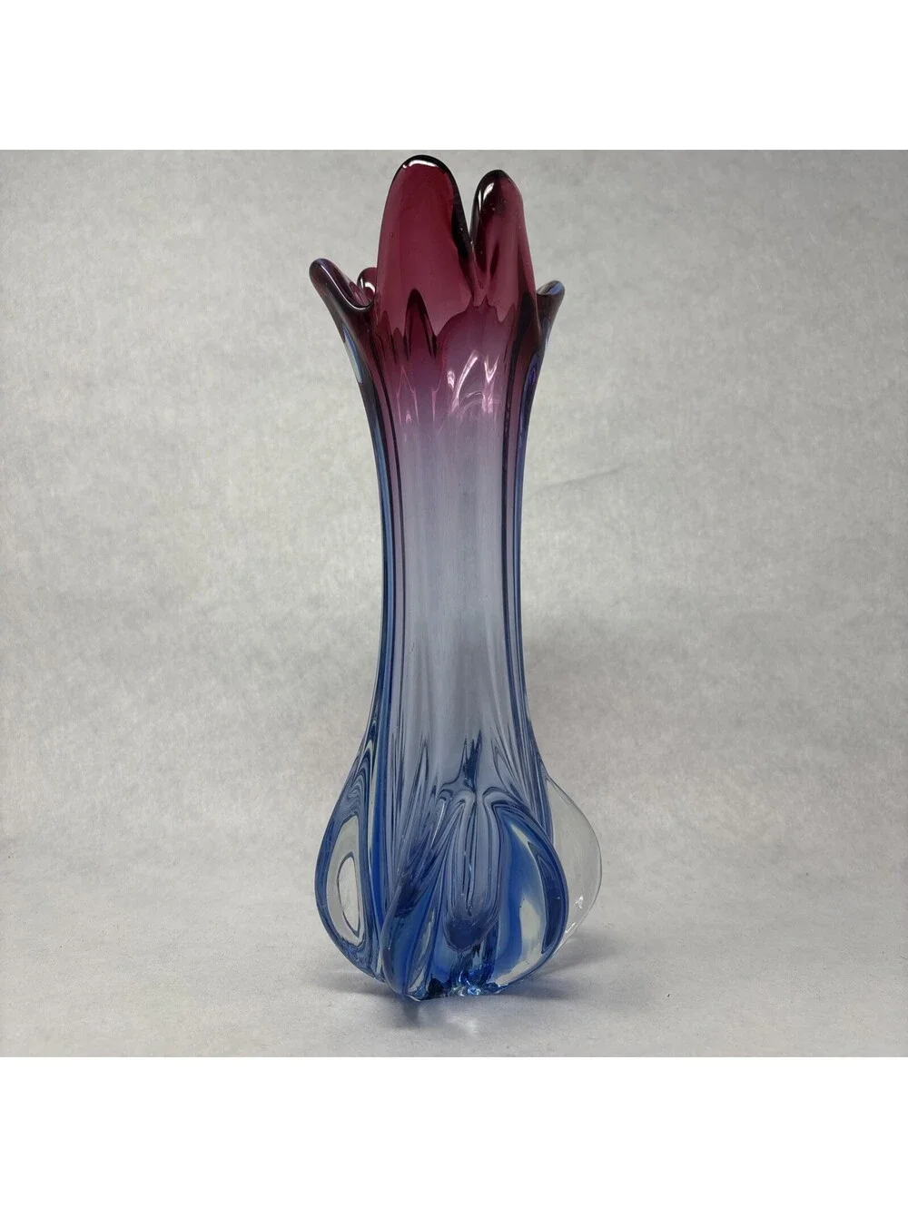 VTG Murano Swung Vase Hand Blown Glass Pink & Blue Sommerso 1960's MCM 11.5